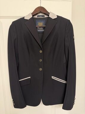 Cavallo NWOT show jacket. Black with Suede grey collar, pocket, and tails.